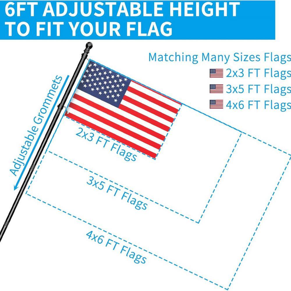6 ft Black Stainless Steel Tangle-Free Flag Pole Kit with Bracket