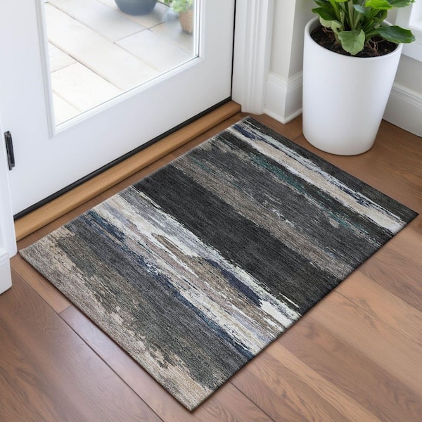 Mayfield Premium Machine Washable Abstract AMF1280 Black 2 ft. x 3 ft. Area Rug