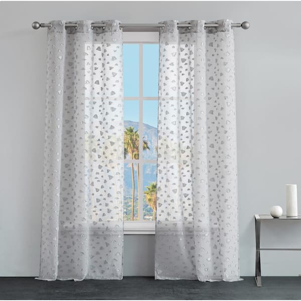 JUICY COUTURE Juicy Leopard Gray Embroidered Polyester 38 in. W x 96 in. L Grommet Indoor Sheer Curtain (Set of 2)