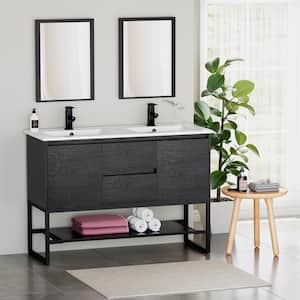 48 in. W x 18.1 in. D x 34 in. H Double Sink Freestanding Bath Vanity in Black with White Resin Top with Outlet