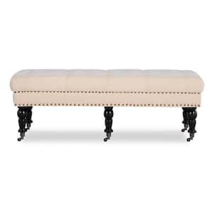 Bella Natural Button Tufted Bench with Decorative Nail Head Accents 17.75 in. H x 50 in. W x 19.625 in. D