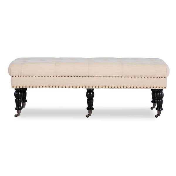 Linon Home Decor Bella Natural Button Tufted Bench with Decorative Nail Head Accents 17.75 in. H x 50 in. W x 19.625 in. D