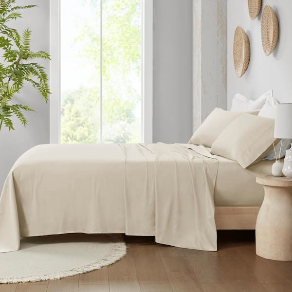 300-Thread Count Organic 4-Piece Taupe Cotton King Deep Pocket Sheet Set