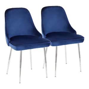 Marcel Navy Blue Velvet and Chrome Dining Chair (Set of 2)