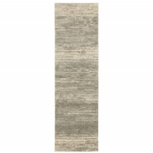 Grey Beige and Tan 2 ft. x 8 ft. Abstract Power Loom Stain Resistant Runner Rug