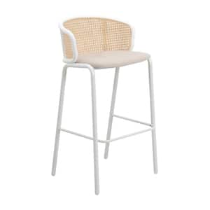 Ervilla Modern 29.5 in Wicker Bar Stool with Fabric Seat and White Powder Coated Metal Frame (Beige)