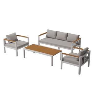 Cannes White 4-Piece Aluminum Outdoor Sectional Set with Beige Cushions