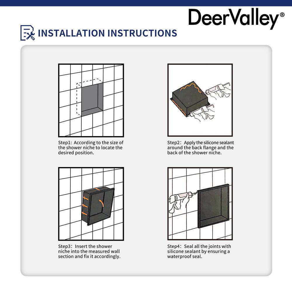 Matte Black Stainless Steel Wall Mount Shower Niche with Double Shelf