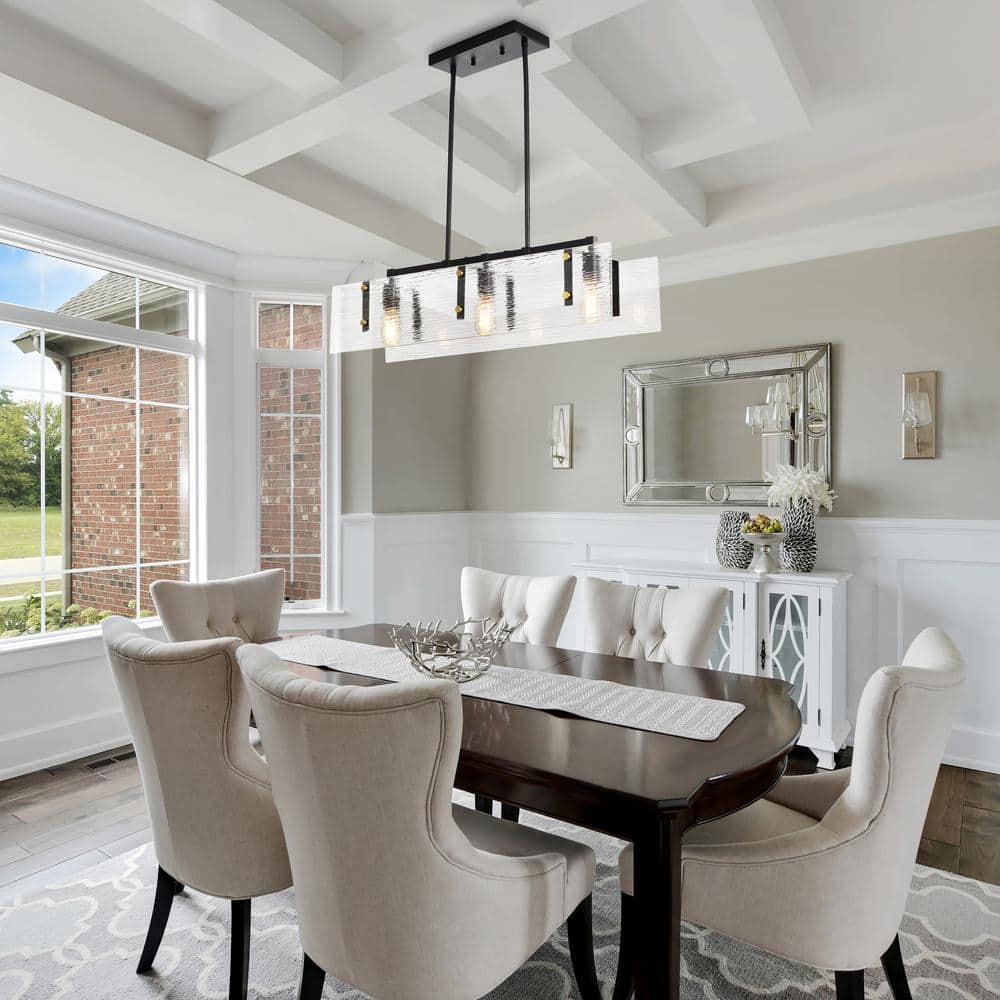 Elegant 30" Gold Linear Chandelier with Strie Glass - LED Compatible