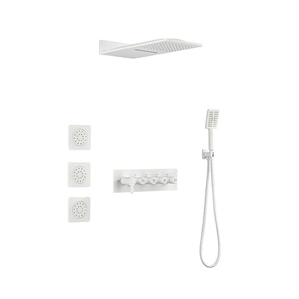 2-Spray 9.84 in. Wall Mount Dual Fixed and Handheld Shower Head 2.2 GPM with Body-Sprays in White