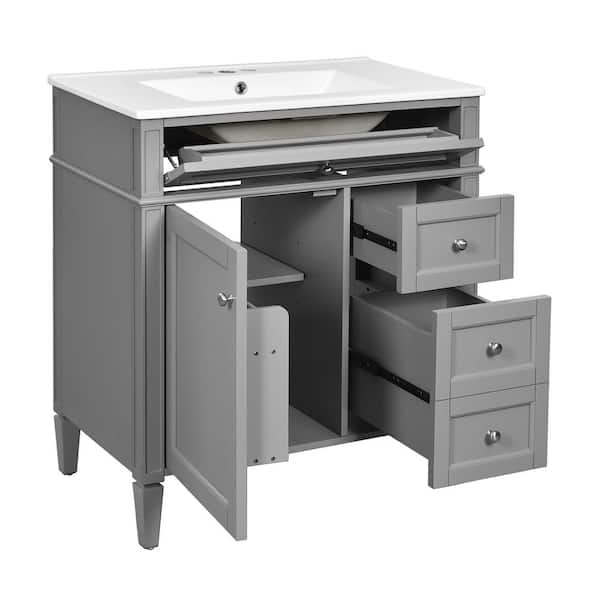 Virubi 30 in. W Single Sink Bath Vanity in Gray with White Resin