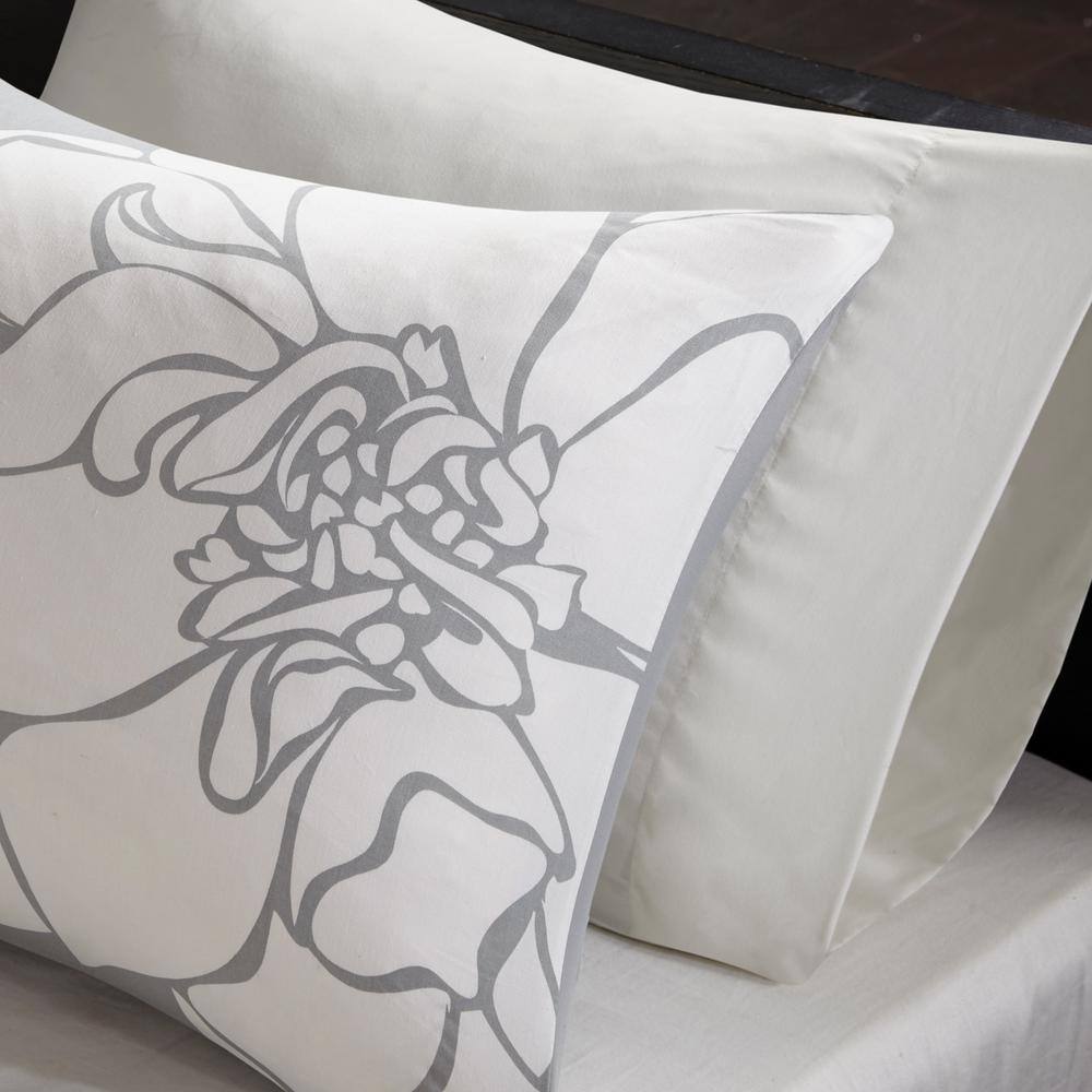 Lola Twin Gray and Blush Cotton Floral Comforter Set