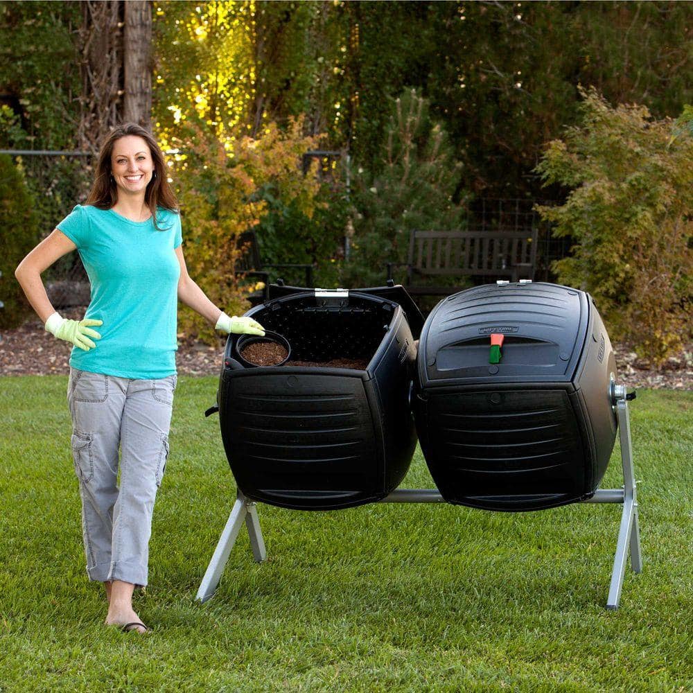 100 Gallon Black Polyethylene Dual Bin Outdoor Compost Tumbler