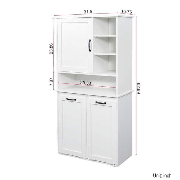 White 63 in. H MDF Modern Rectangle Laundry Room Hamper w/Shelf