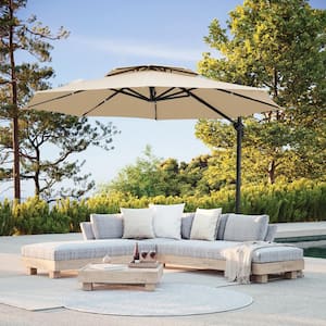 11 ft. Round Patio Cantilever Umbrella With Cover in Beige