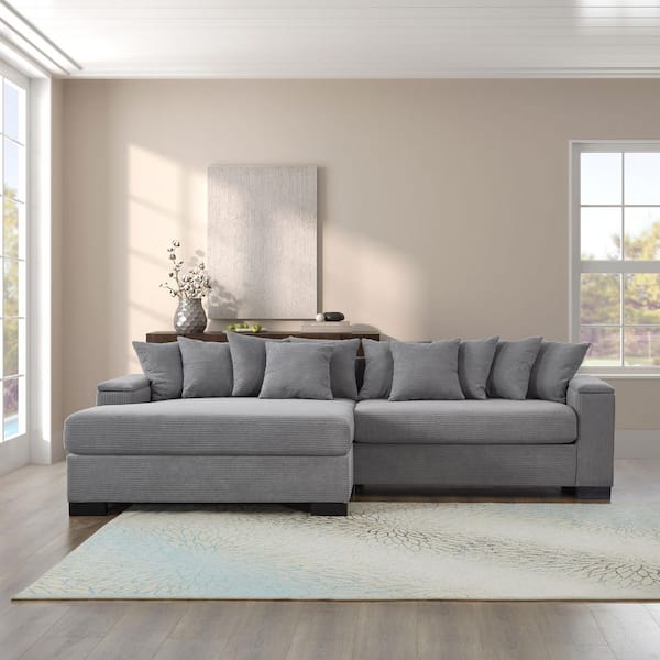 anpport Luxury Collection 111 in. Square Arm 3-Piece L-Shaped Corduroy Modern Sectional Sofa in Grey with Chaise Lounge