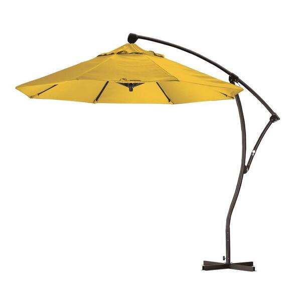 California Umbrella 9 ft. Cantilever Aluminum Deluxe Crank Lift Patio Umbrella in Yellow SpunPoly