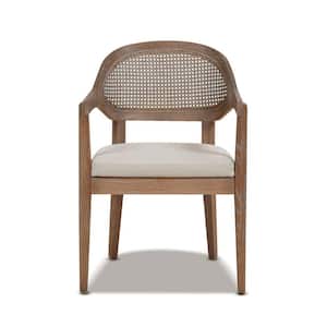 Americana Mid-Century Taupe Beige Modern Cane Back Accent Dining Chair