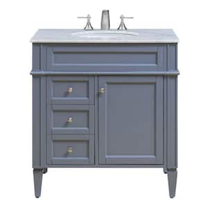 Timeless Home 32 in. W x 21.5 in. D x 34.625 in. H Single Bathroom Vanity in Grey with White Marble Top and White Basin