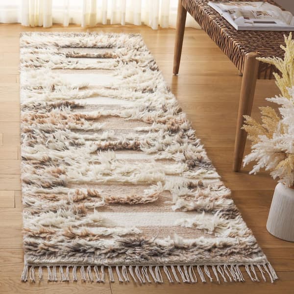Kenya 2 ft. x 8 ft. Ivory/Brown Striped High-Low Fringe Runner Rug