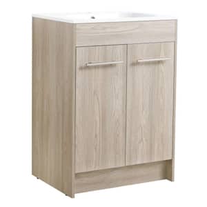 GLEM06 24 in. W x 18.1 in. D x 33.8 in. H Single Sink Freestanding Bath Vanity in White Oak with White Solid Surface Top