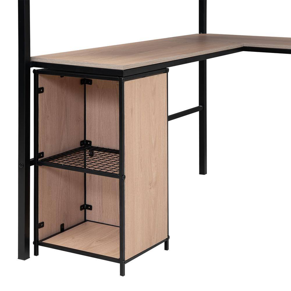 Black Metal Full Loft Bed with Bookcase and Desk