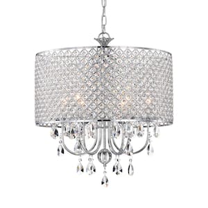 Marya Modern 6-Light Chrome Round Chandelier with Beaded Drum /Hanging Clear Crystals