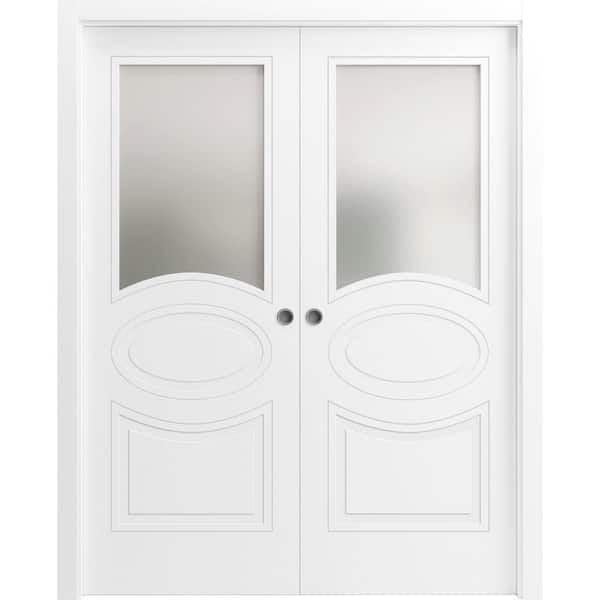 VDOMDOORS 84 in. x 84 in. 2 Panel Painted White Finished MDF Sliding Door with Hardware