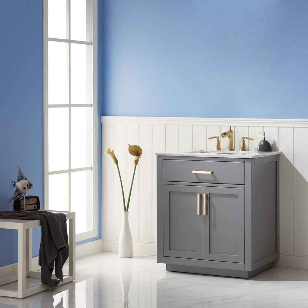 Gray 30" Single Bathroom Vanity with Carrara Marble Top