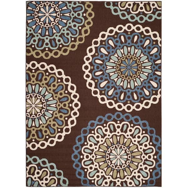 SAFAVIEH Veranda Chocolate/Blue 8 ft. x 11 ft. Floral Indoor/Outdoor Patio  Area Rug