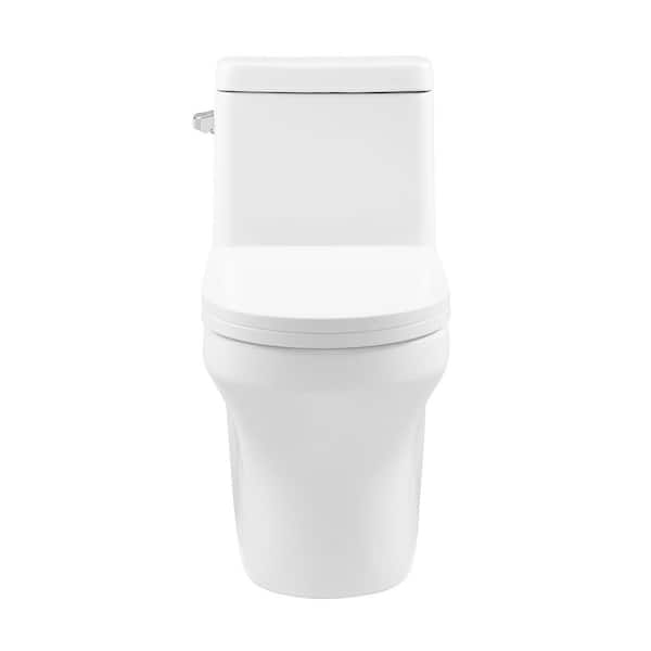 Carlton Plumbing Vezina One-Piece Elongated 12 in. Rough-in 1.28 GPF Left Vortex Single Flush Toilet in Glossy White
