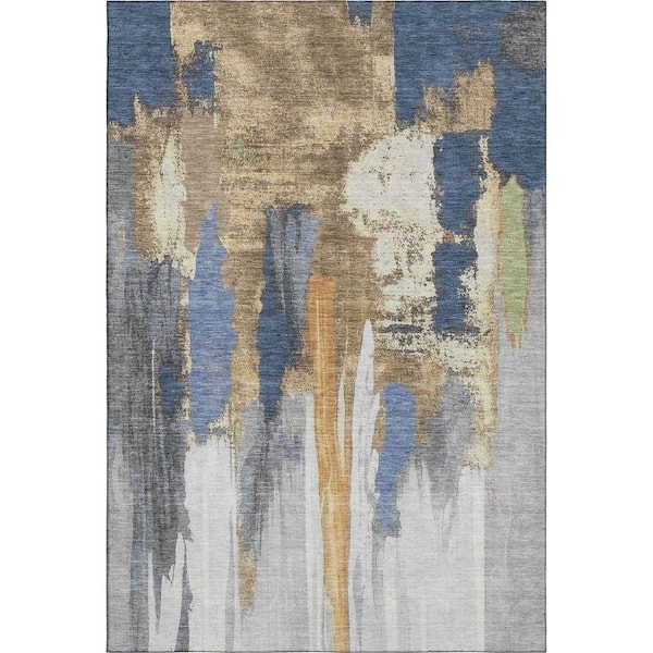 Mayfield Premium Machine Washable Abstract AMF1979 Navy 3 ft. x 4 ft. Area Rug