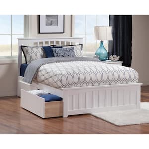 Mission White Queen Solid Wood Storage Platform Bed with Matching Foot Board with 2 Bed Drawers