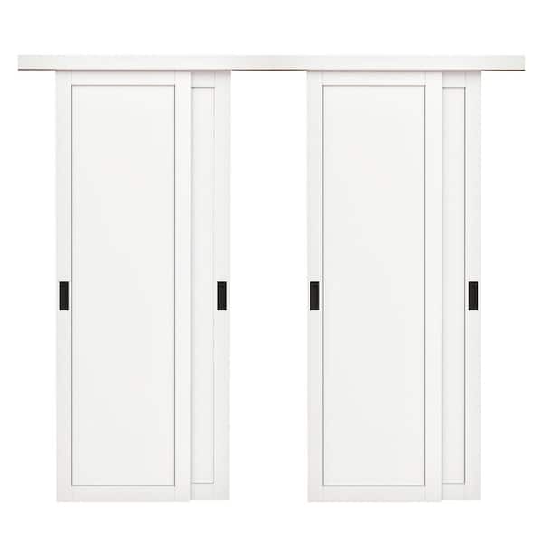 96 in. x 96 in. Paneled 1-Lite White Finished MDF Muti-Design Sliding Door with Hardware