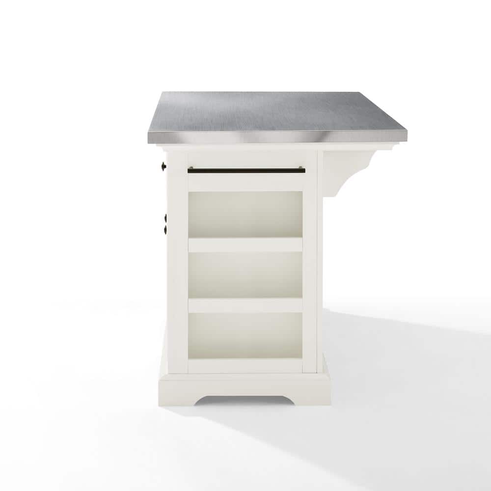 Julia White Kitchen Island with Stainless Steel Top