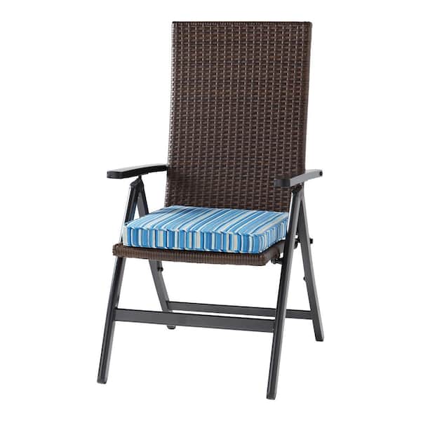 Wicker Outdoor PE Foldable Reclining Chair with Sapphire Stripe Seat Cushion