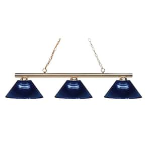 Sharp Shooter 3-Light Polished Brass with Dark Blue Acrylic Shade Billiard Light with No Bulbs Included