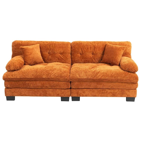 anpport Modern 84 in. Orange Chenille 2-Seater Loveseat with 2-Pillows