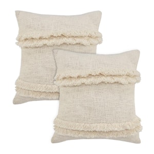 Riley Cream Striped 100% Cotton 20 in. x 20 in. Indoor Throw Pillow (Set of 2)