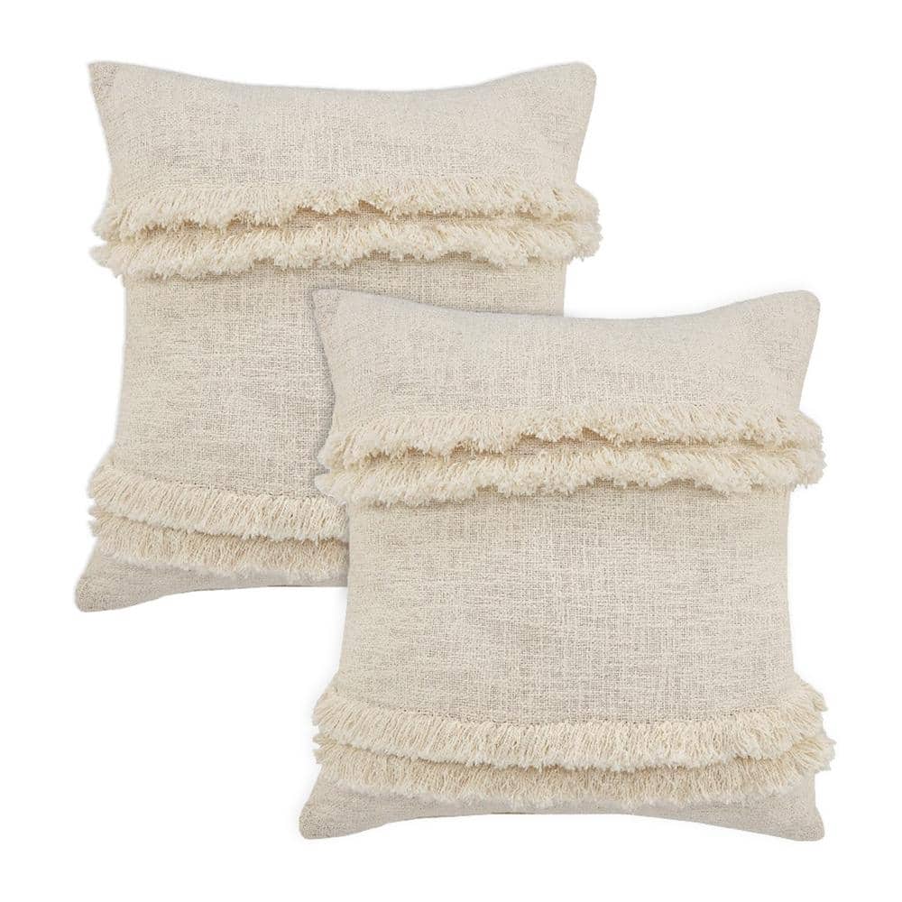 Riley Cream Striped 100% Cotton 20 in. x 20 in. Indoor Throw Pillow (Set of