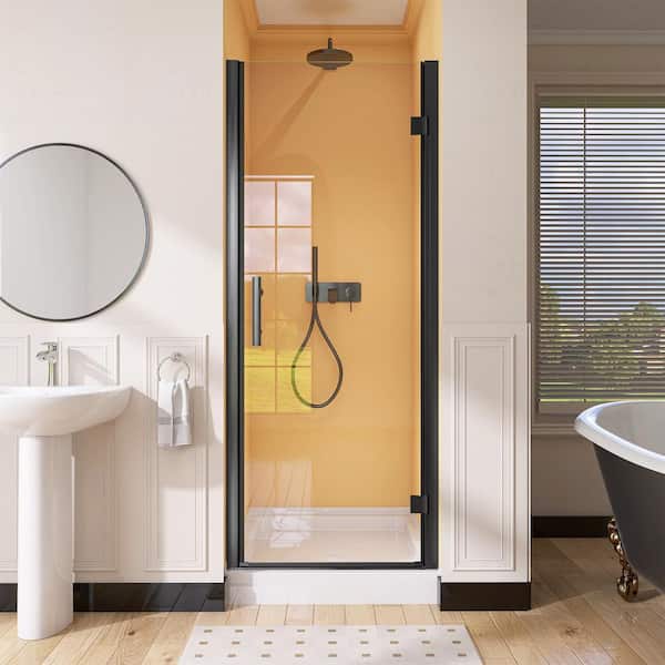 NTQ 32-33.5 in. W x 72 in. H Frameless Pivot Swing Shower Door in Matte Black with 1/4 in. Tempered Glass Right Hinged