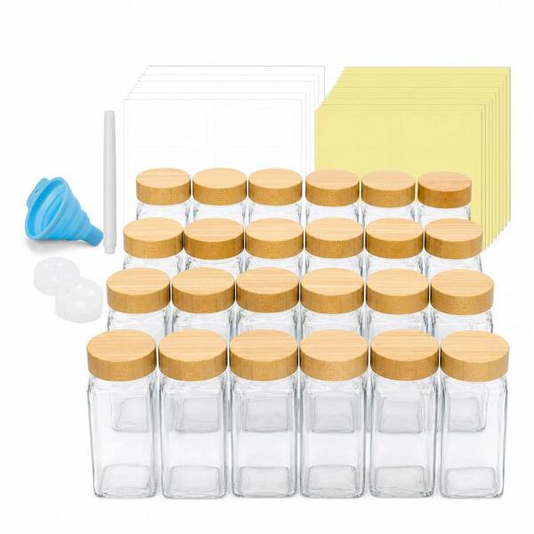 24-Pack 4 oz. Glass Spice Jars with Bamboo Lids, Spice Labels Stickers and Collapsible Funnel
