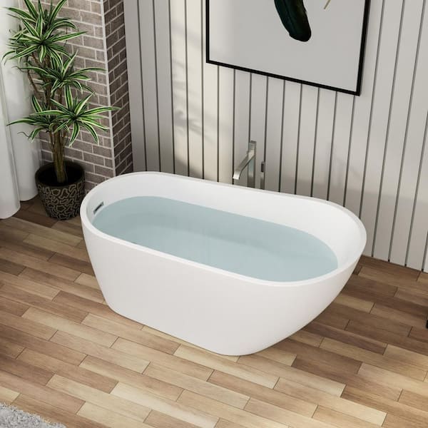 59 in. x 29.5 in. Soaking Bathtub with Right Drain in Gloss White with Chrome Overflow and Pop-Up Drain