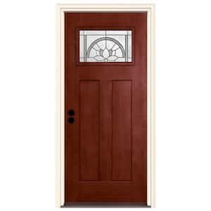 36 in. x 80 in. Black Cherry Right-Hand 1-Lite Craftsman Ardsley Stained Fiberglass Prehung Front Door with Brickmould