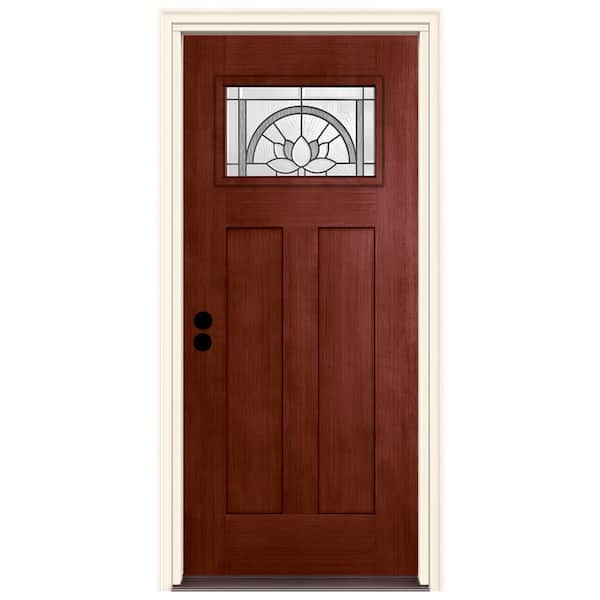 JELD-WEN 36 in. x 80 in. Black Cherry Right-Hand 1-Lite Craftsman Ardsley Stained Fiberglass Prehung Front Door with Brickmould