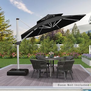 10 ft. Octagon Aluminum Patio Cantilever Umbrella for Garden Deck Backyard Pool in Black with Beige Cover