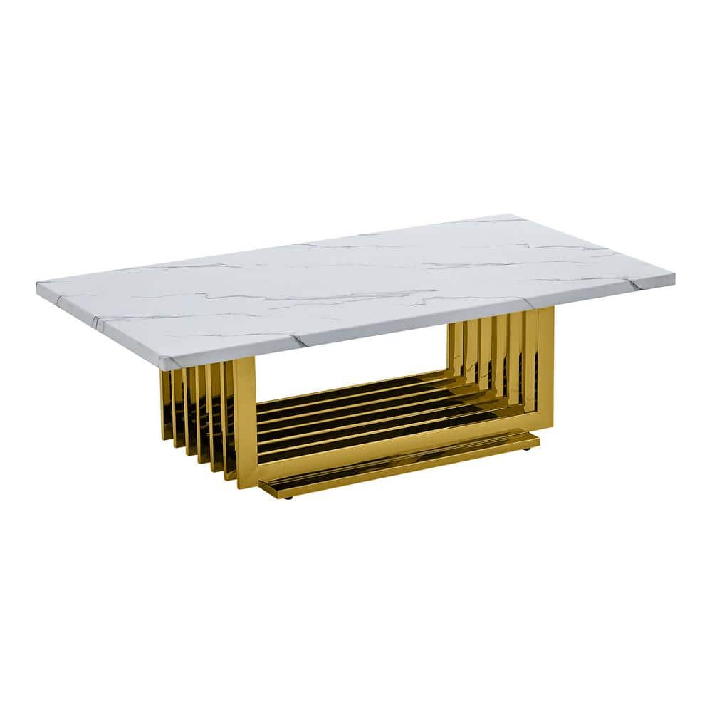 Best Quality Furniture Magda 55 in. White Rectangle Marble Top Coffee