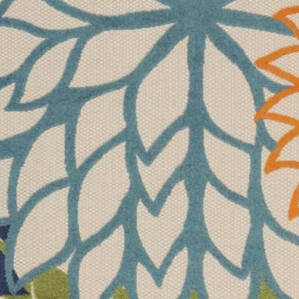 7' X 10' Navy Blue Ivory and Beige Floral Distressed Non Skid Area Rug