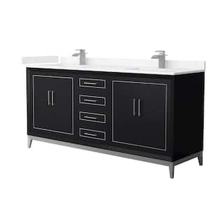 Marlena 72 in. W x 22 in. D x 35.25 in. H Double Bath Vanity in Black with Carrara Cultured Marble Top