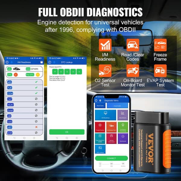 OBDII OBD2 Bluetooth Car Diagnostic Scan Tool Auto OBD Scanner for Android  Devices…